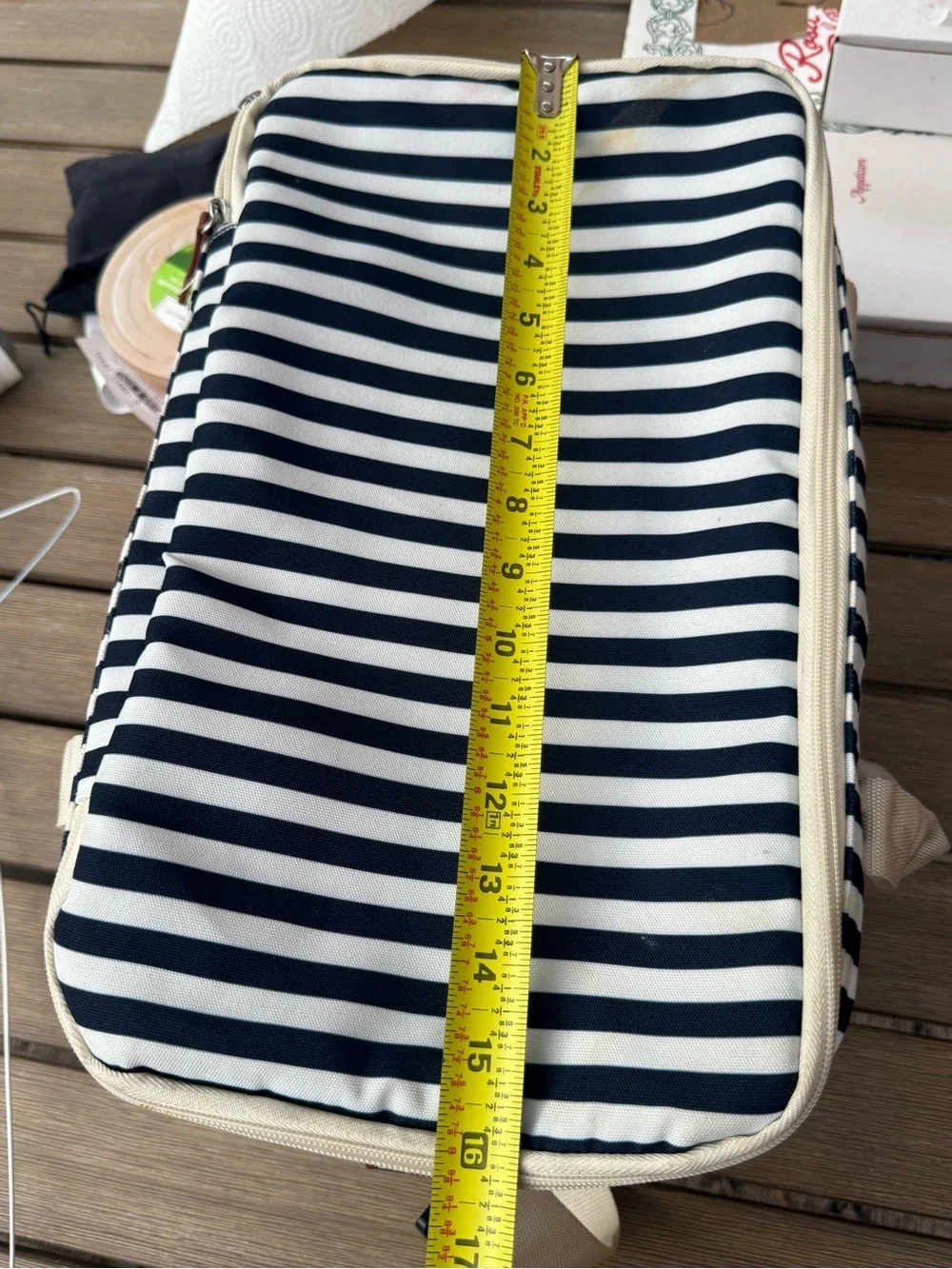 DSW Navy White Striped Insulated Cooler Tote Bag Beach Picnic Travel Lunch